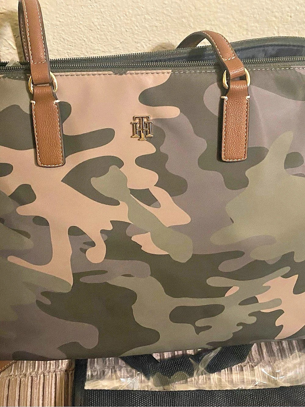 Tommy Hilfiger Camouflage Nylon Tote Bag in Green & Brown NWT